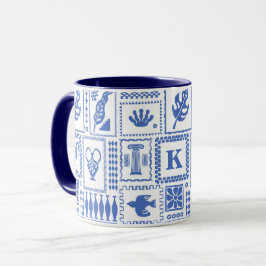 Monogram Modern Blue White Abstrakt Pattern Tasse