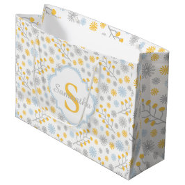 Monogram Modern Blue Yellow & Gray Gift Bag Große Geschenktüte