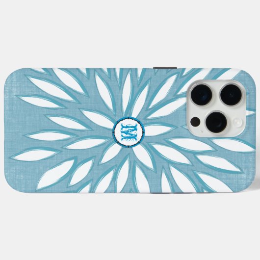 Monogram Modern Blume Aquamarin iPhone Case (Rückseite (Horizontal))