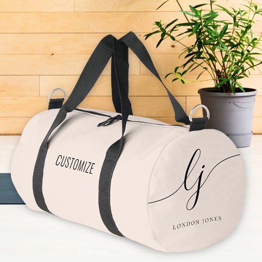 Monogram Modern Blush Pink Calligraphy Duffle Bag