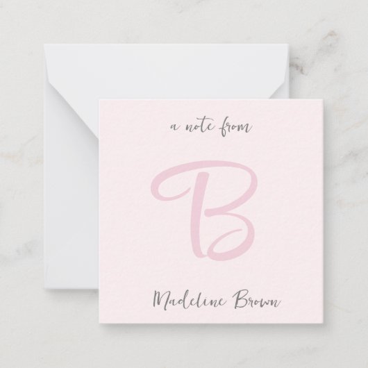 Monogram, Modern Blush Pink Minimalistisch Mitteilungskarte (Vorderseite)