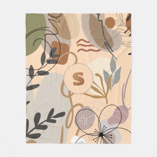 Monogram Modern Boho Abstrakt Floral Fleecedecke (Vorderseite)