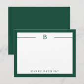 Monogram, Modern Border Green White Flat Note Card Mitteilungskarte (Vorne/Hinten)