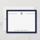 Monogram, Modern Border Navy White Flat Note Card Mitteilungskarte (Vorderseite)
