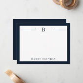Monogram, Modern Border Navy White Flat Note Card Mitteilungskarte (Vorderseite/Rückseite Beispiel)