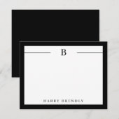 Monogram, Modern Border Schwarz-weiß Flat Note Car Mitteilungskarte (Vorne/Hinten)