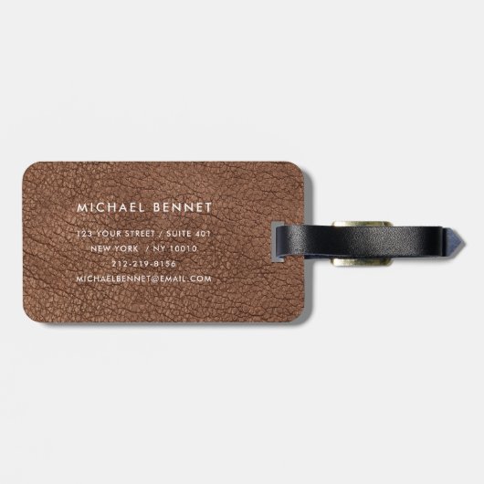 Monogram Modern Brown Imitats Leather Textur Gepäckanhänger (Rückseite horizontal)