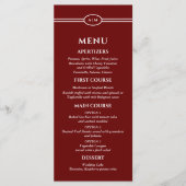 Monogram Modern Burgundy Christian Wedding Menu Menükarte (Vorderseite)