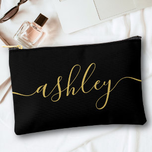 Monogram Modern Calligraphy Black Gold Script Zubehörtasche
