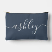 Monogram Modern Calligraphy Navy Blue White Script Zubehörtasche (Vorderseite)