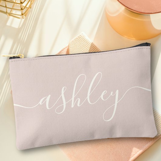Monogram Modern Calligraphy Pink Ivory Script Zubehörtasche