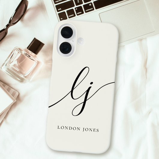 Monogram, Modern Calligraphy Script Ivory White Case-Mate iPhone Hülle