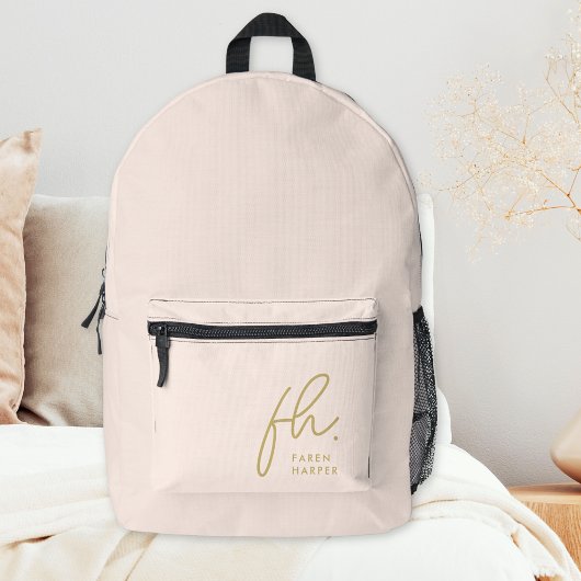 Monogram Modern Chic Blush Pink Gold Mit Monogramm Bedruckter Rucksack