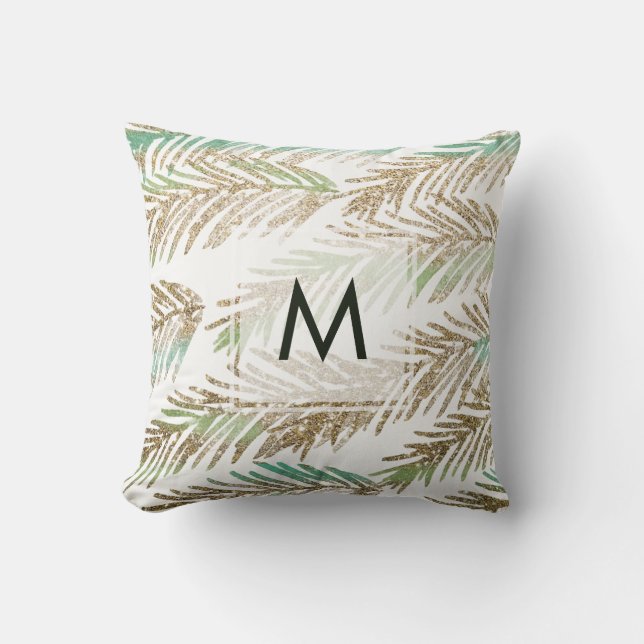 Monogram Modern Christmas Tree Blätter Throw Kisse Kissen (Vorderseite)