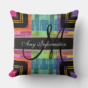 Monogram Modern Colorful Burlap Rustic Jute Kissen