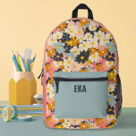 Monogram Modern Colorful Floral Girls School Bedruckter Rucksack<br><div class="desc">Stellen Sie sich diesen niedlichen,  rosa und blauen Rucksack mit Blumen vor,  damit Ihre Mädchen wieder zur Schule kommen. Entworfen für Sie von BlackBerry Boulevard.</div>