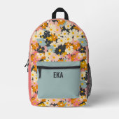 Monogram Modern Colorful Floral Girls School Bedruckter Rucksack (Vorderseite)