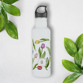 Monogram, Modern Colorful Tulip Pattern Edelstahlflasche