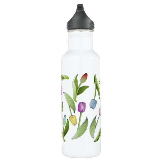 Monogram, Modern Colorful Tulip Pattern Edelstahlflasche (Rechts)