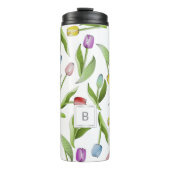 Monogram, Modern Colorful Tulip Pattern Thermosbecher (Vorderseite)