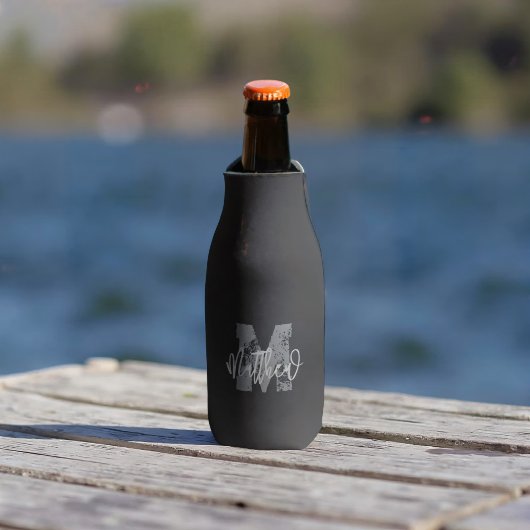 Monogram Modern Cool Grunge Fügen Sie Ihren Namen  Flaschenkühler