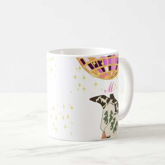 Monogram Modern Cowgirl Legs Cowboy Disco Ball Kaffeetasse (VorderseiteRechts)
