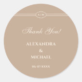 Monogram Modern Cream Taupe Wedding Vielen Dank Runder Aufkleber (Vorderseite)