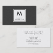 Monogram Modern Dark Gray Linen Imitate Muster Visitenkarte (Vorne/Hinten)