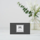 Monogram Modern Dark Gray Linen Imitate Muster Visitenkarte (Stehend Vorderseite)