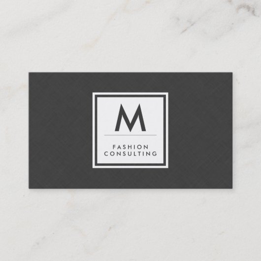 Monogram Modern Dark Gray Linen Imitate Muster Visitenkarte (Vorderseite)