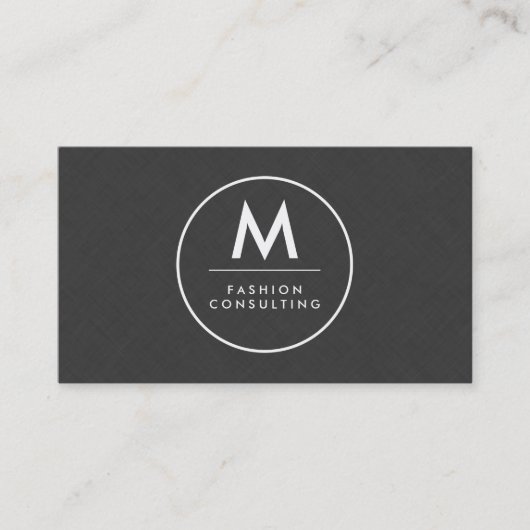 Monogram Modern Dark Gray Linen Imitate Muster Visitenkarte (Vorderseite)