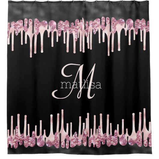 Monogram Modern Driving Glitzer Black & Pink Duschvorhang (Vorderseite)