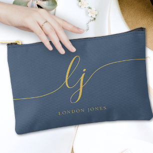 Monogram Modern Elegance Calligraphy Navy Gold Zubehörtasche