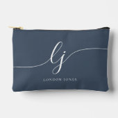 Monogram Modern Elegance Calligraphy Navy White Zubehörtasche (Vorderseite)