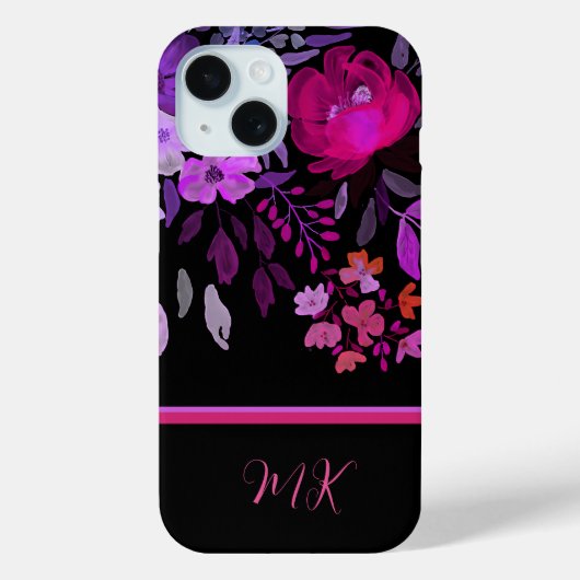 Monogram Modern Elegance Pink Lila Floral Case-Mate iPhone Hülle (Rückseite)