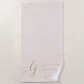 Monogram Modern Elegant Blush Pink Gold Script Strandtuch (Vorderseite)