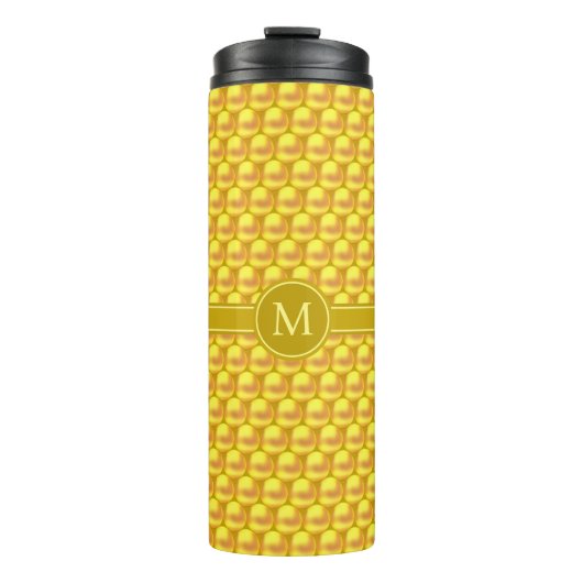 Monogram & Modern Elegant Gold Dots & Text Thermosbecher (Vorderseite)