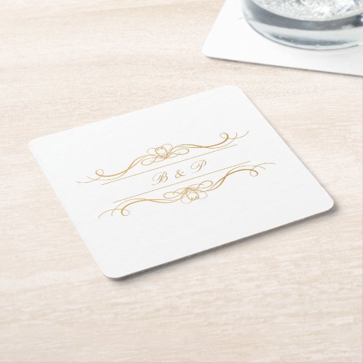 Monogram Modern Elegant Gold Swirl Wedding Rechteckiger Pappuntersetzer (angewinkelt)