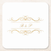 Monogram Modern Elegant Gold Swirl Wedding Rechteckiger Pappuntersetzer (Vorderseite)