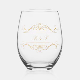 Monogram Modern Elegant Gold Swirl Wedding Weinglas Ohne Stiel