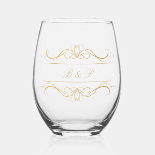 Monogram Modern Elegant Gold Swirl Wedding Weinglas Ohne Stiel