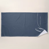 Monogram Modern Elegant Navy White Script Initials Strandtuch (Vorderseite)