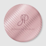 Monogram Modern Elegante Rose Gold Template Magnet<br><div class="desc">Monogram Modern Elegant Rose Gold Template Round Magnet.</div>