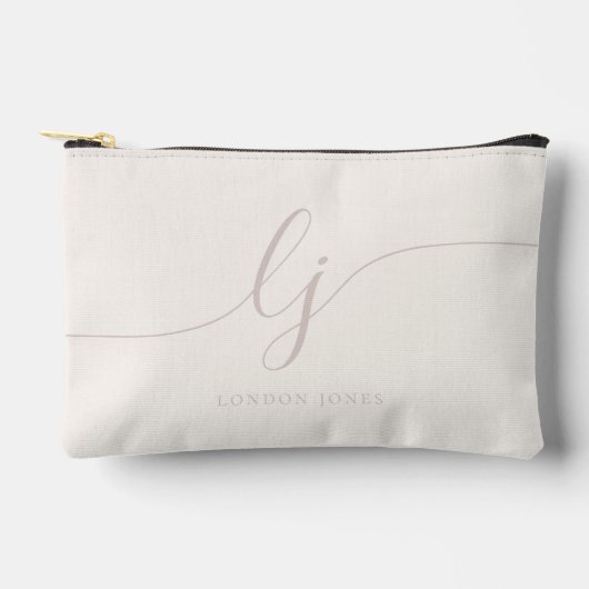 Monogram Modern Elegany Ivory Pink Script Initials Zubehörtasche (Vorderseite)
