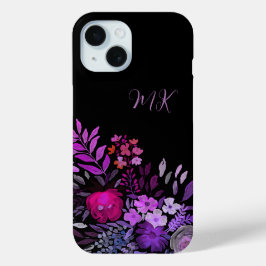 Monogram Modern Feminine Lila Pink Floral Black Case-Mate iPhone Hülle