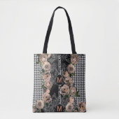 Monogram Modern Floral Checked Bridesmaid Tasche (Vorderseite)