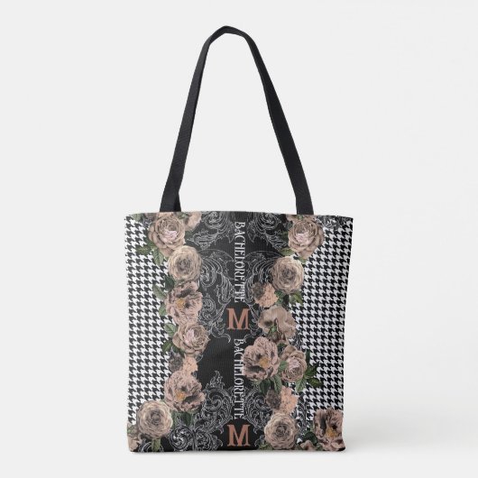 Monogram Modern Floral Checked Bridesmaid Tasche (Rückseite)