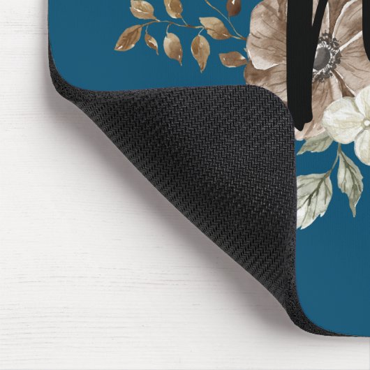 Monogram Modern floral Initial Navy Blau Mousepad (Ecke)