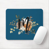 Monogram Modern floral Initial Navy Blau Mousepad (Mit Mouse)