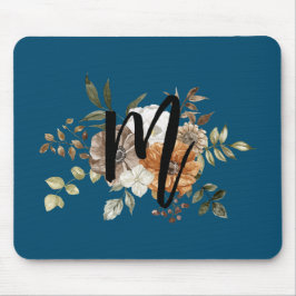 Monogram Modern floral Initial Navy Blau Mousepad